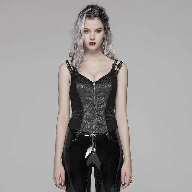 Comfort Fit Women's Goth Front Zipper Lacing Jacquard Vest