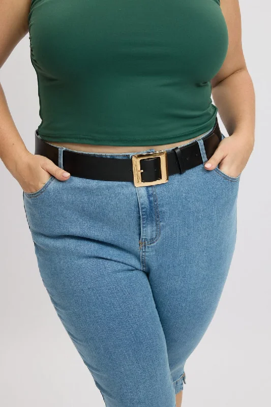 Cozy Knits Black Animal Print Square Buckle Waist and Hip Jeans Belt