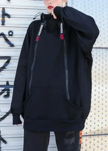 Easy Style Modern black cotton clothes zippered short hooded shirts