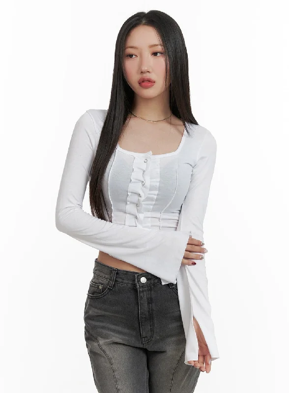 Everyday Comfort Buttoned Square Neck Crop Top CA415