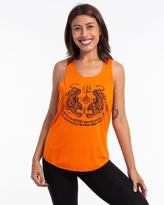 Comfy Chic Womens Tiger Tattoo Tank Top in Orange