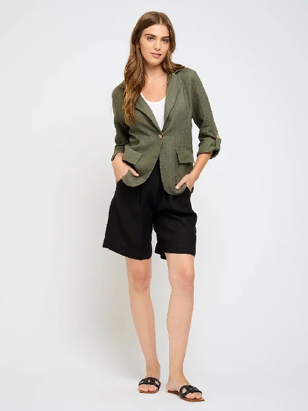 Soft Layers Linen Blazer - Green Vine