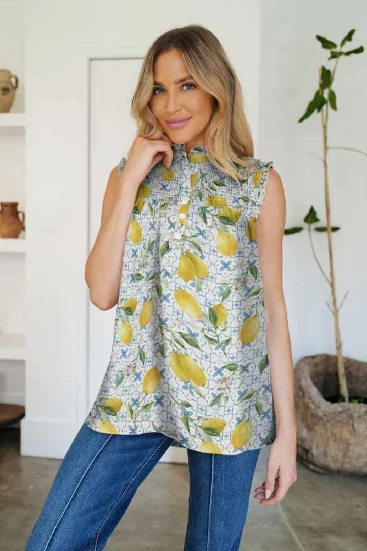 Comfortable Sweaters Frill Printed Mock Neck Top