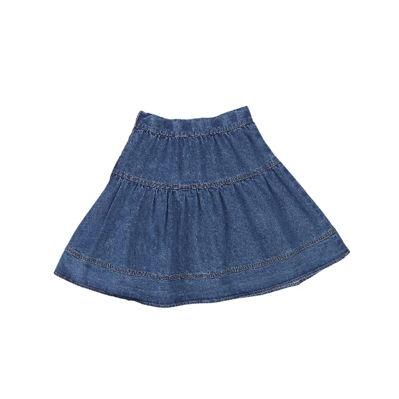 Weekend Comfort Wear C-17418-Waisted Denim Skirt -Denim
