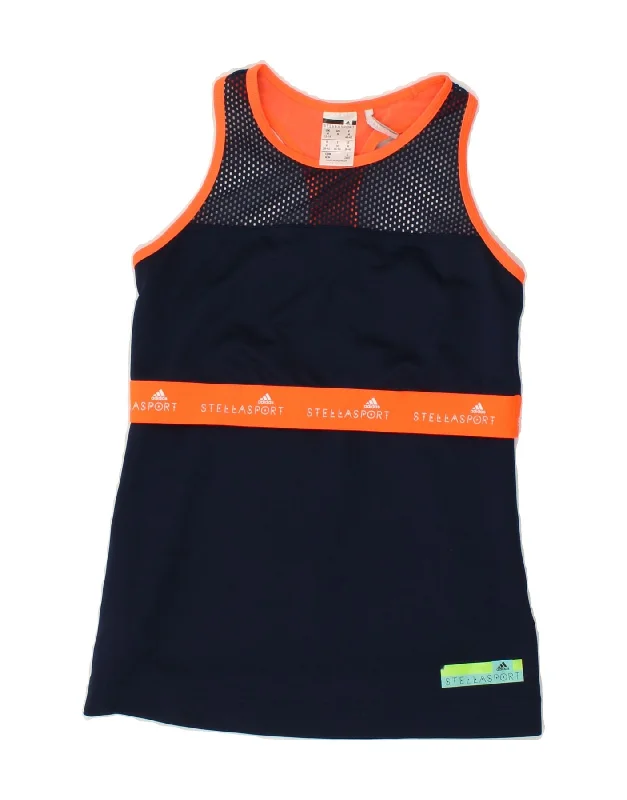 Classic Comfort ADIDAS Womens Graphic Vest Top UK 12/14 Medium Navy Blue Colourblock