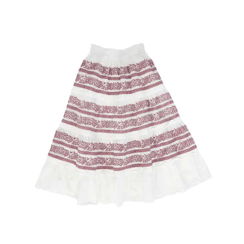 Stylish Wear VALENTINA IVORY/MAUVE TEXTURED EMBROIDERED SKIRT
