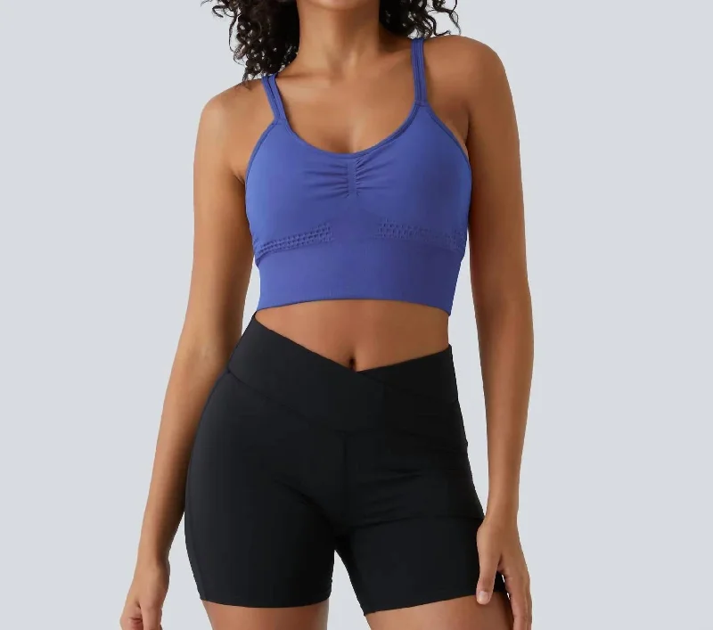 Soft Knitwear Seamless Ruched Crisscross Bra In Amparo Blue