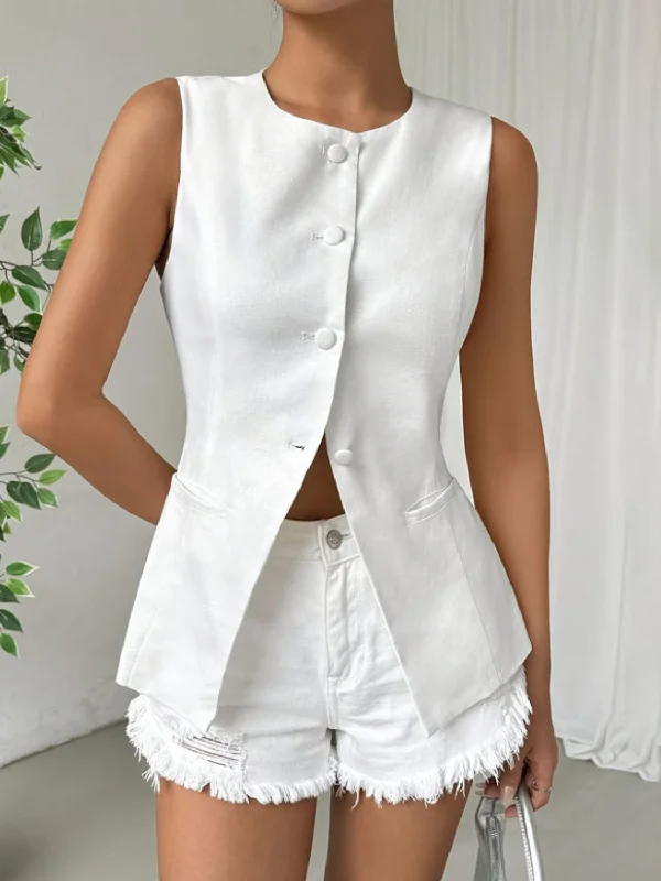 Comfortable Sweaters Button Down Round Neck Vest
