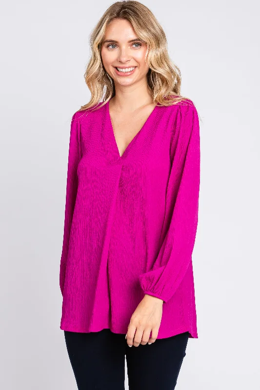 Urban Comfort Magenta Textured Long Sleeve Blouse
