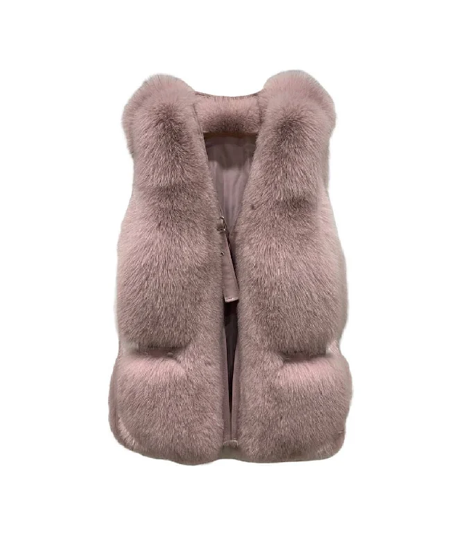 Comfortable Jackets Genuine Striped Paneled Fox Fur Vest Gilet In Dusty Pink