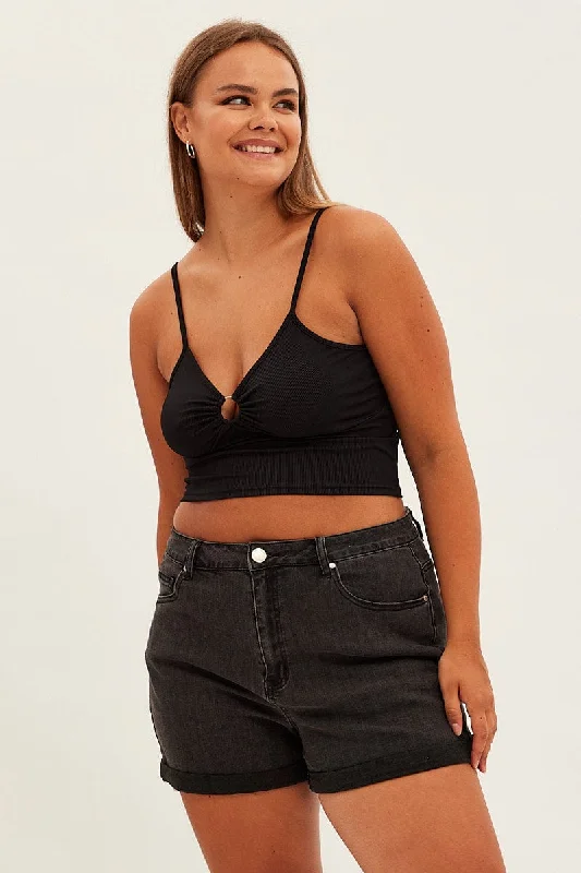 Elegant Dressing Black Skinny Denim Shorts High Rise