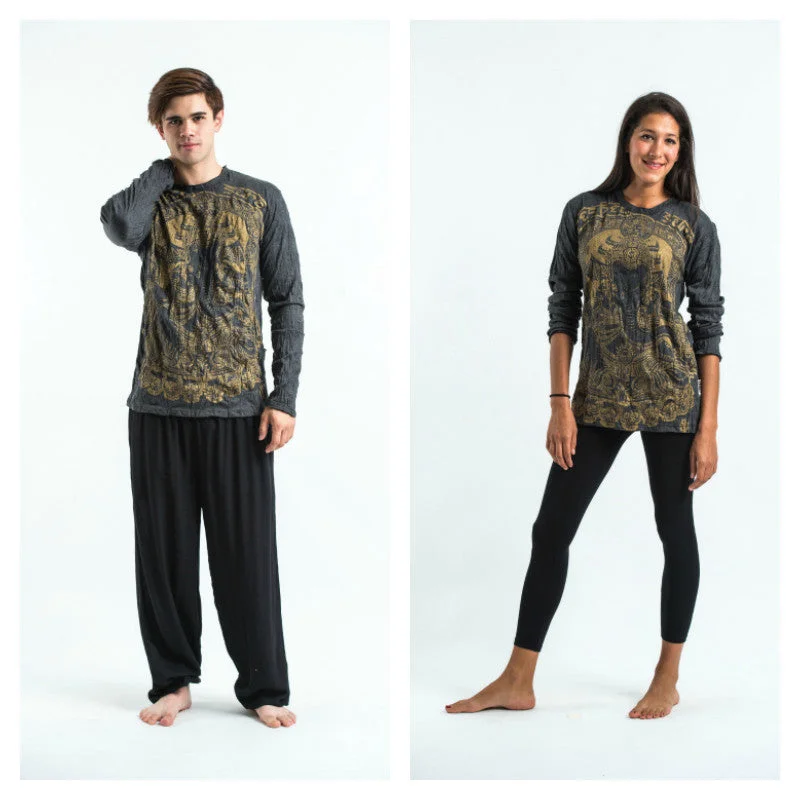 Versatile Style Unisex Batman Ganesh Long Sleeve T-Shirt in Gold on Black