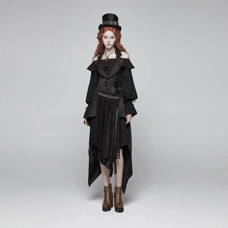 Layered Comfort Women's Goth High-Low Backless Embroidered Vest