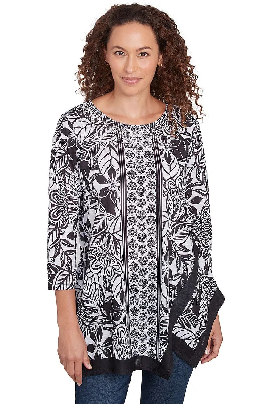 Weekend Wear Monochrome Moment Asymmetrical Handkerchief Hem Top