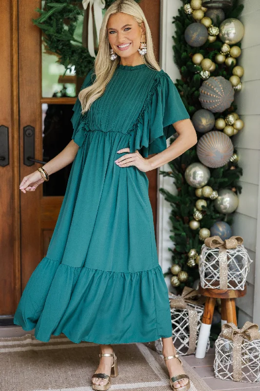 Soft Clothing All The Good Emerald Green Ruffled Midi Dress
