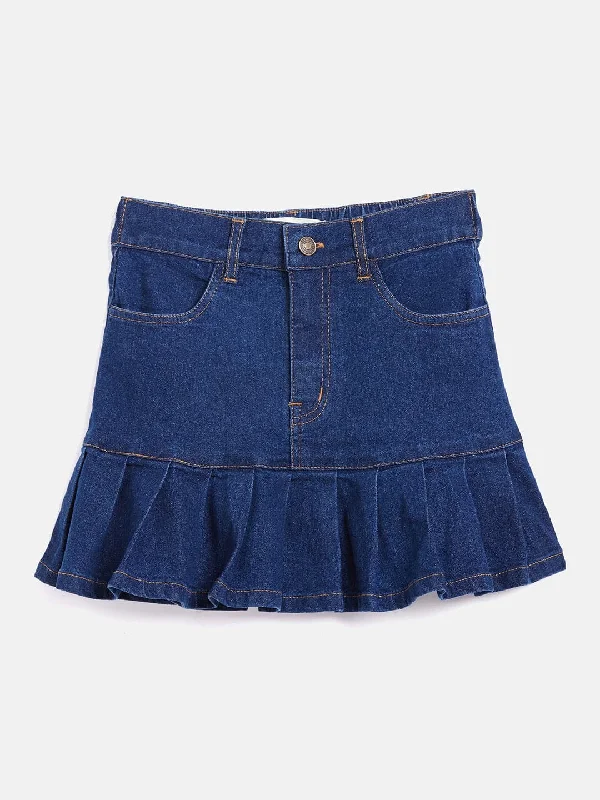 Effortless Dressing Girls Navy Denim Pleated Mini Skirt