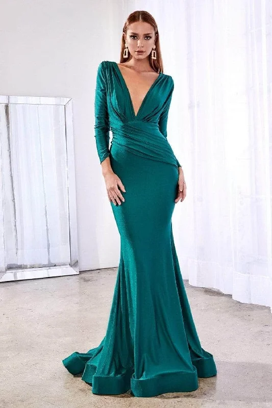 Easy-to-Wear Ladivine CD0168 - Long Sleeve Draped Evening Dress