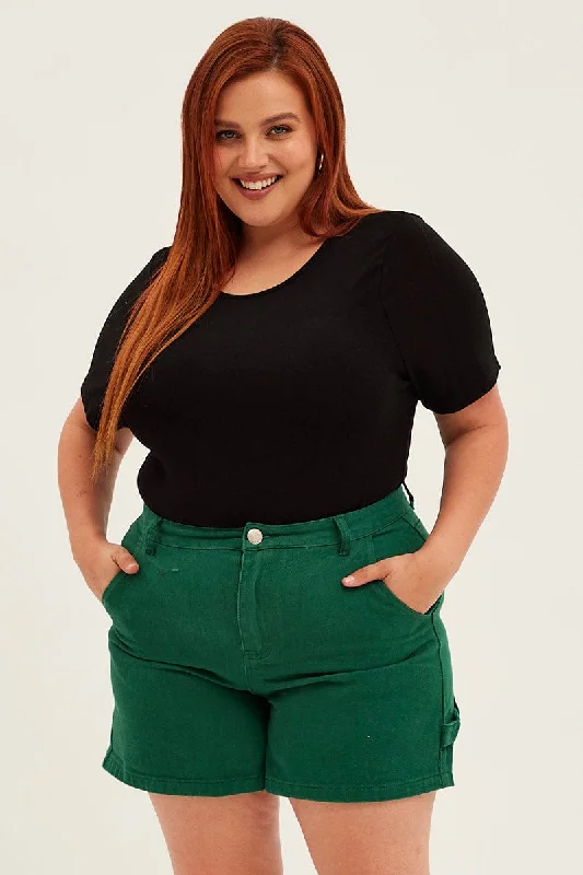 Comfy Layers Green Carpenter Denim Shorts High Rise
