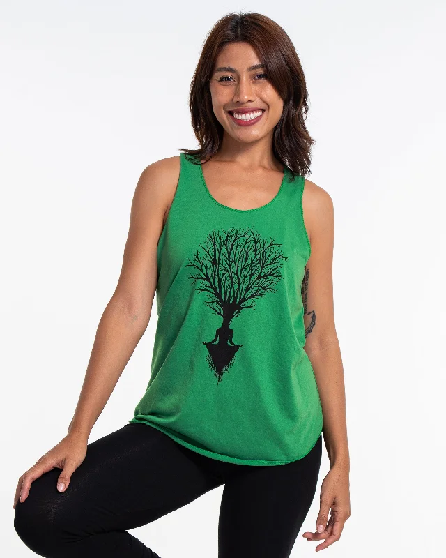 Casual Fit Womens Meditation Tree Tank Top in Green