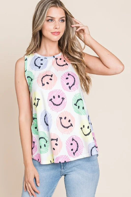 Stylish Jackets BOMBOM Smiley Face Round Neck Tank