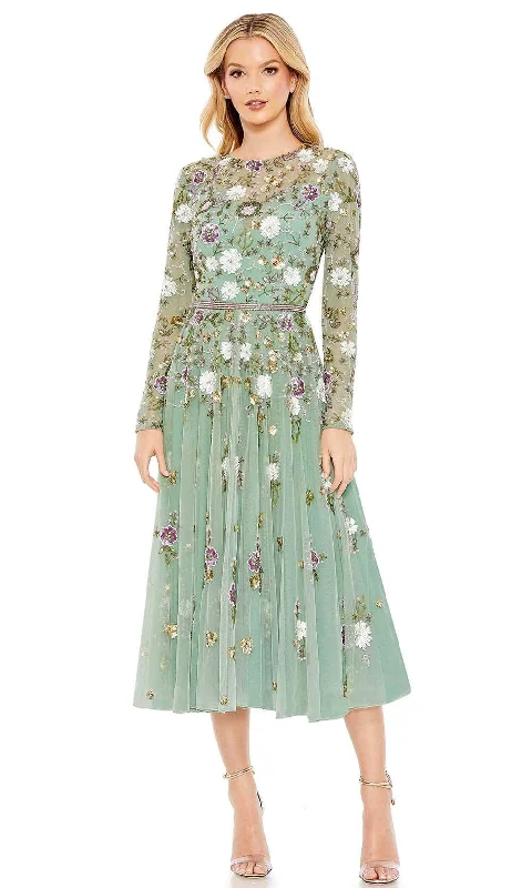 Timeless Style Mac Duggal 5716 - Floral Beaded A-Line Midi Dress
