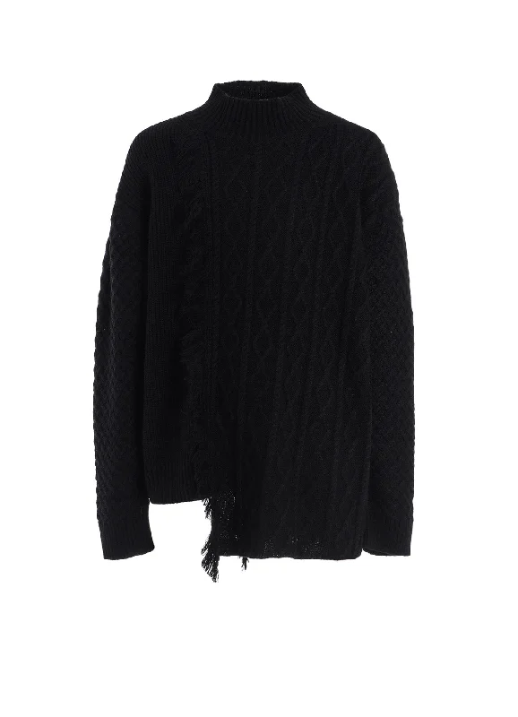 Stylish Wear CORPILON BULKY WOOL ASYMMETRICAL FRINGE MOCK NECK KNIT