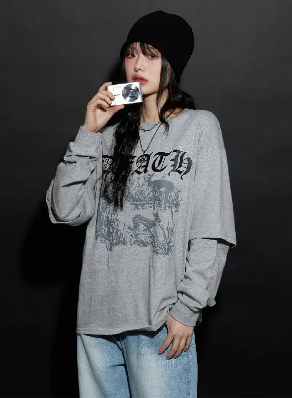 Chic Comfort Graphic Double Layered Long Sleeve T-Shirt CJ528