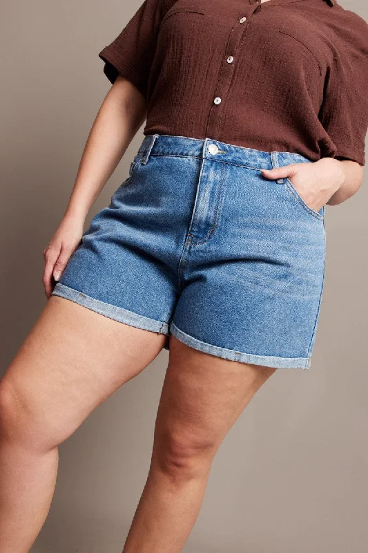 Soft Knitwear Denim Mom Shorts High Rise