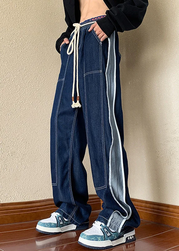 Weekend Comfort Boutique Navy Oversized Patchwork Denim Pants Men Apparel Spring