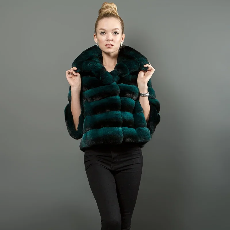 Elegant Wear Chinchilla Fur Green Jacket Luxury Women