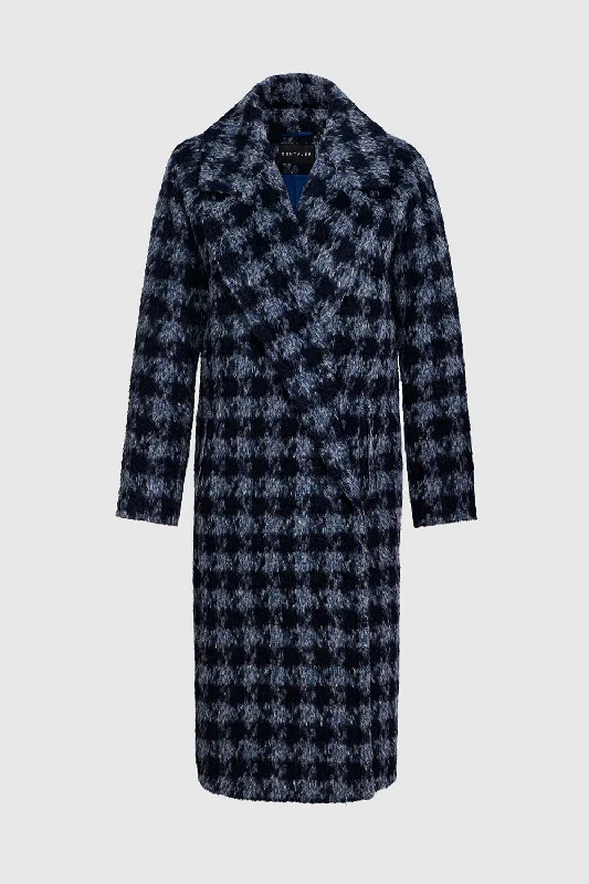 Urban Comfort Houndstooth Alpaca Long Raglan Sleeve Notched Collar Coat
