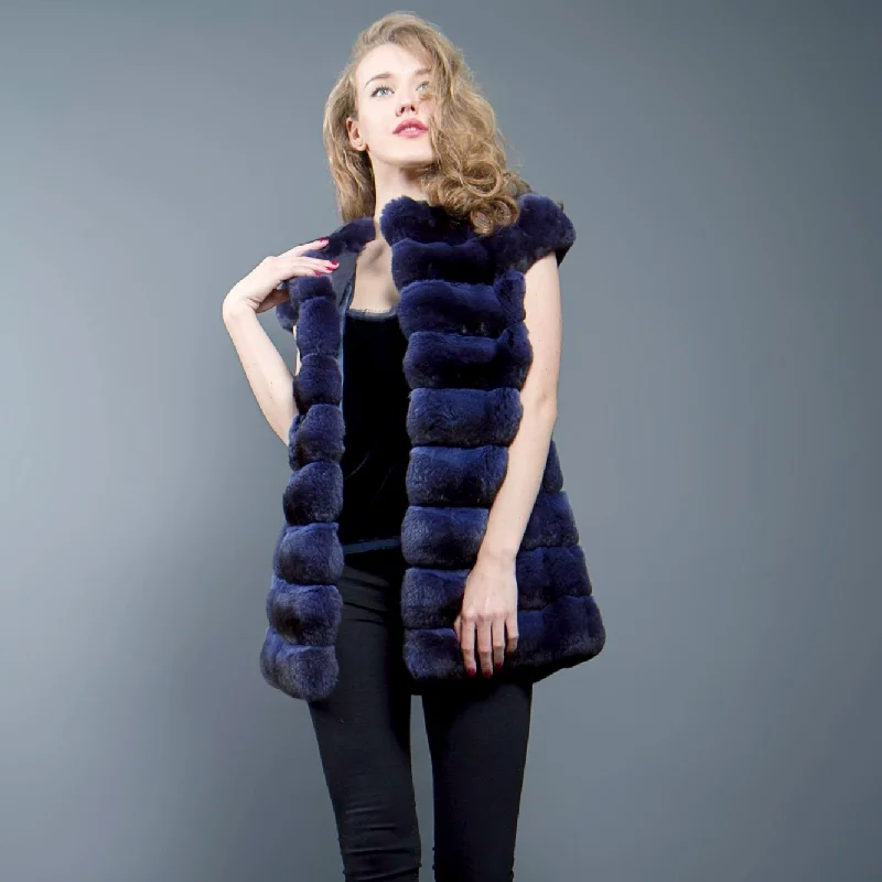 Comfortable Dresses Chinchilla luxury Fur Vest (Ink Blue)