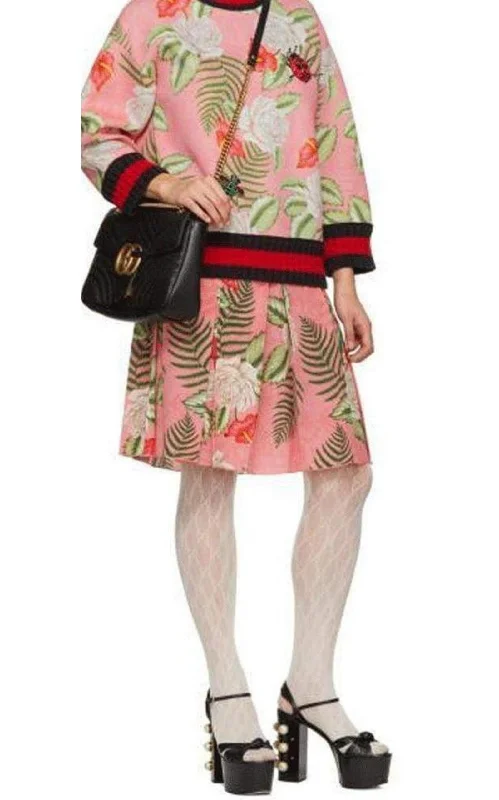 Versatile Style Pink Floral Pleated Mini Skirt