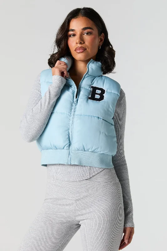 Relaxed Fit Wear Letter Chenille Embroidered Puffer Vest