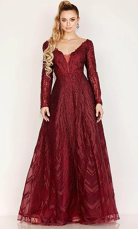 Trendy Dresses Cecilia Couture 191 - Long Sleeve Jacquard A-line Gown