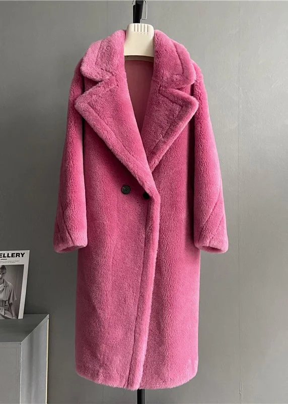 Comfortable Sweaters Boutique Loose Rose Notched Pockets Button Wool Coat Winter