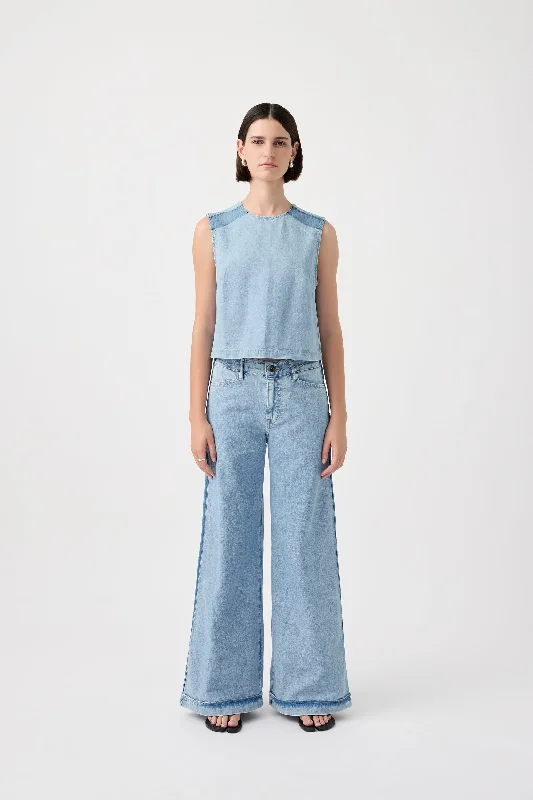 Soft Touch Leigh Mid Wide Long Pant - Broken Blue