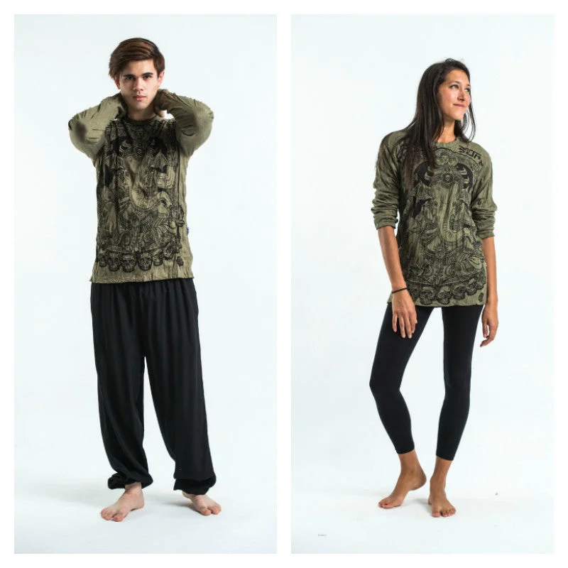 Easy Chic Unisex Batman Ganesh Long Sleeve T-Shirt in Green