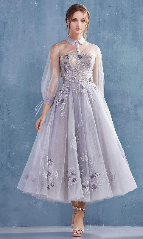 Comfort Fit Andrea and Leo - A0862 Embroidered Lace Long Sleeve A-Line Dress