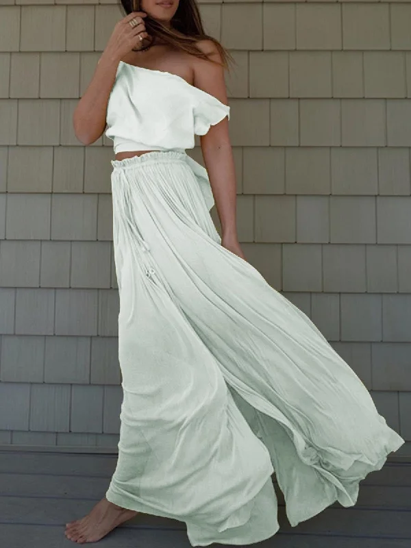 Soft Style Off Shoulder Short Top and Loose Dress Women's Suit