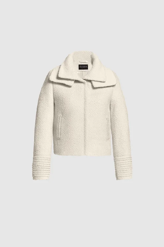 Timeless Style Bouclé Alpaca Moto Jacket with Signature Double Collar