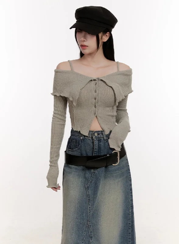 Cozy Dress Strapped Off-Shoulder Long-Sleeve Crop Top CJ529