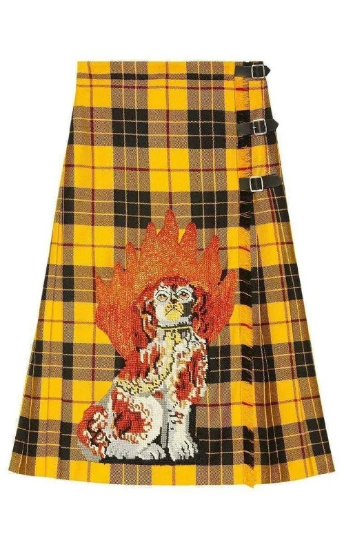 Cozy Fashion Embroidered Tartan Wool Skirt