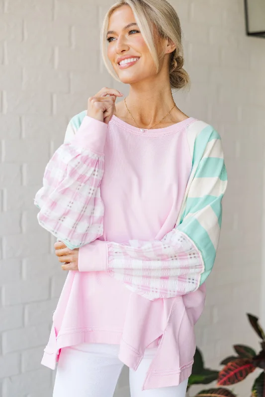 Trendy Wear Patchwork Charm Pink Colorblock Top