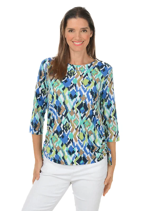 Comfy Layers Petite Sea Nymph Ikat Side Shirred Top