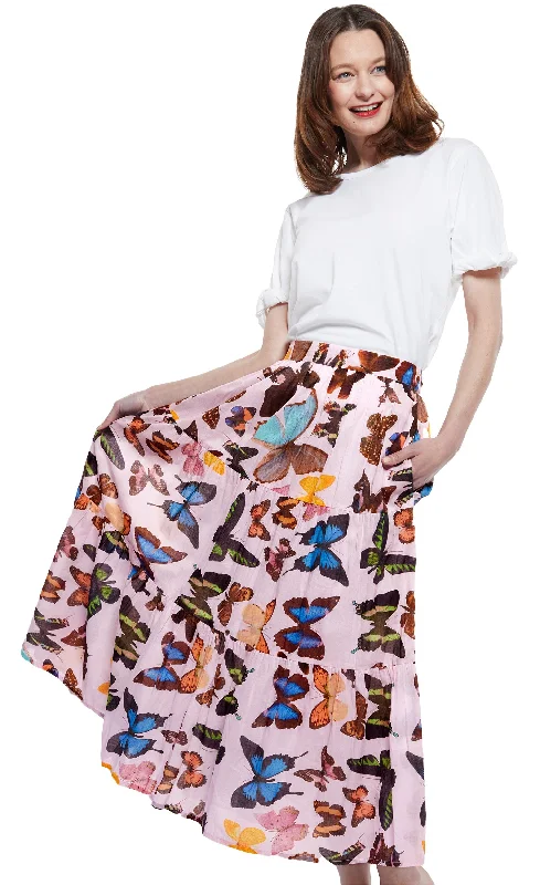 Comfortable Fashion Woodstock Skirt in Pink with Butterflies