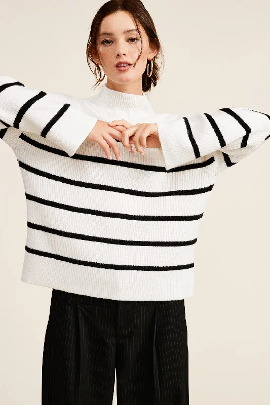 Soft Casuals Ivory Striped Mock Neck Sweater