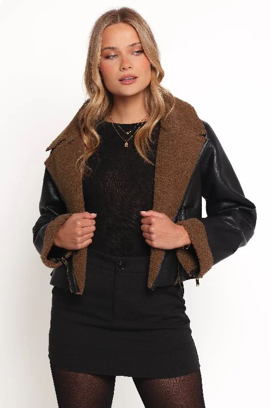 Soft Clothing Folk Faux Leather Jacket - Black/Brown