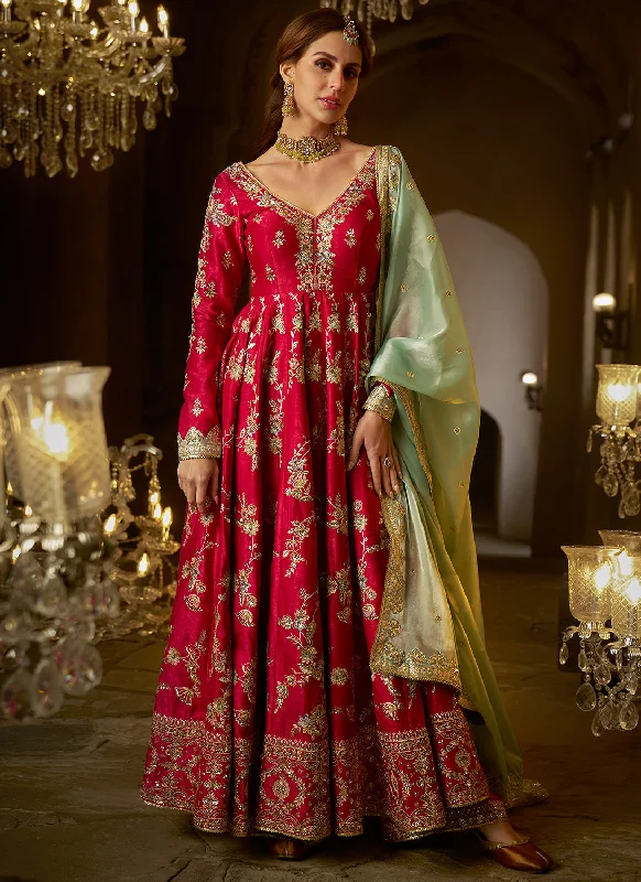 Versatile Comfort Hot Pink Embroidered Anarkali