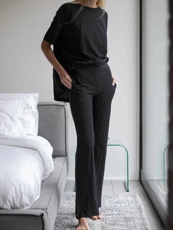 Cozy Knits Simple Casual Loose Short Sleeve Top Pants Suit